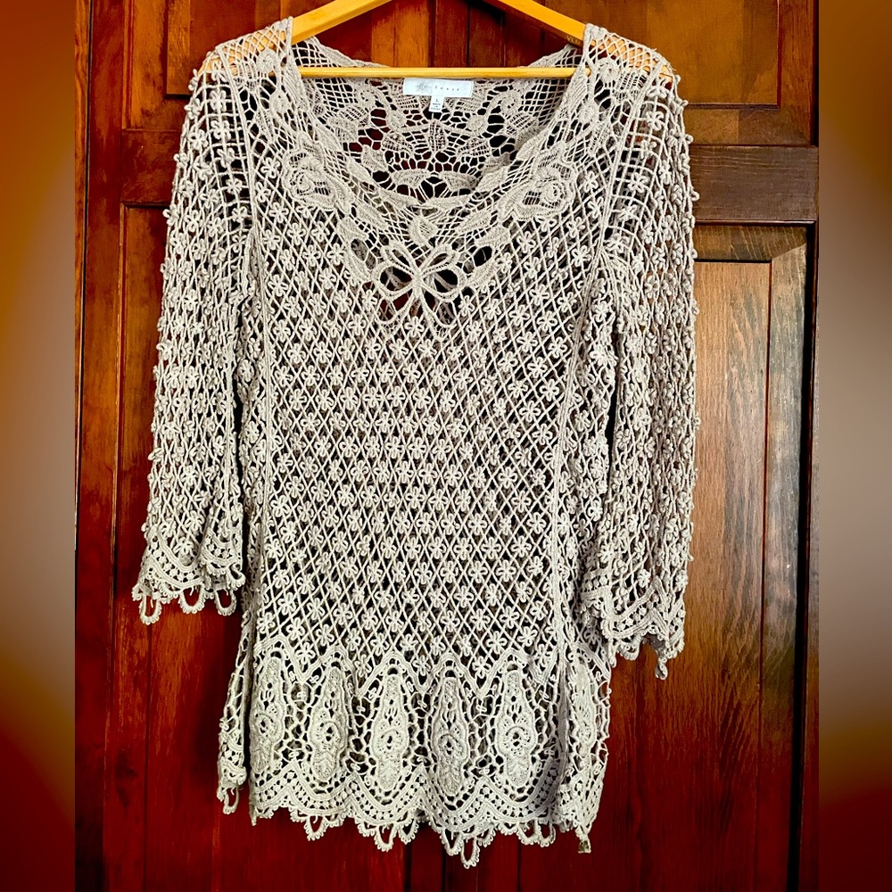 Taupe crocheted Victorian top